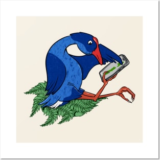 Pukeko using Mobile Phone Posters and Art